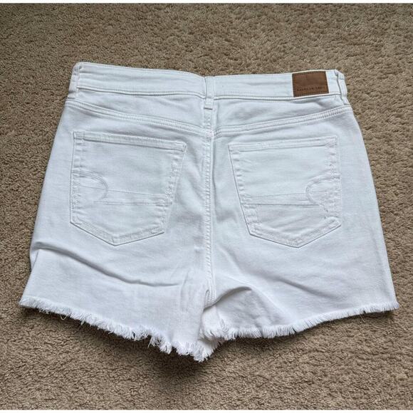 American Eagle Super Stretch Distressed Denim Shorts 4" White Raw Hem Women 14 - Picture 4 of 10